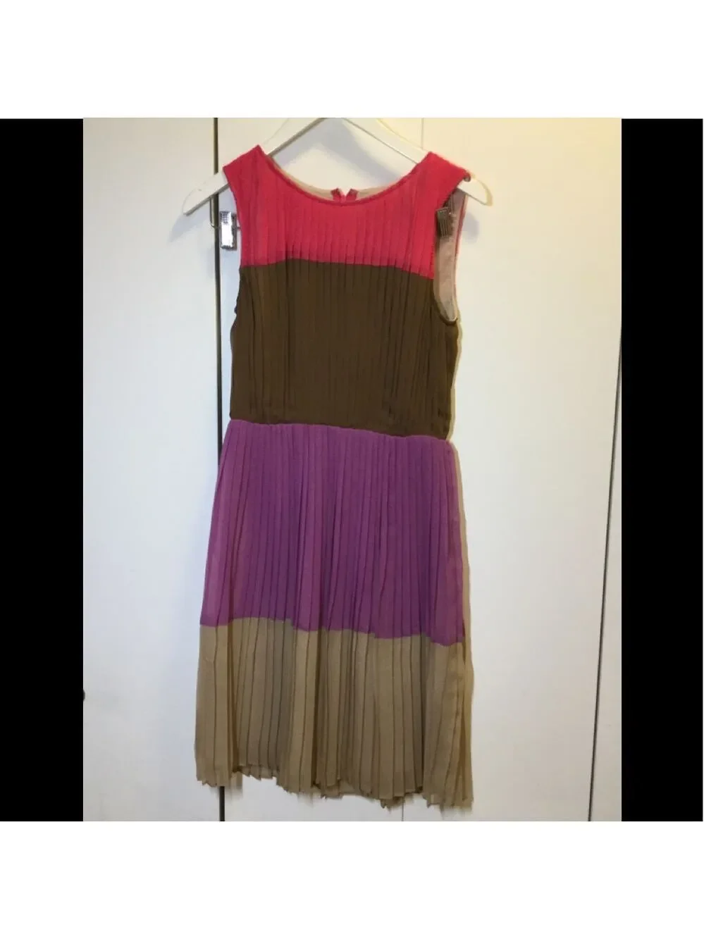 Julie Dillon NY Colorblock Pleated Sleeveless Mini Dress - Pink/Brown /Tan, sz 0 - Picture 6 of 7